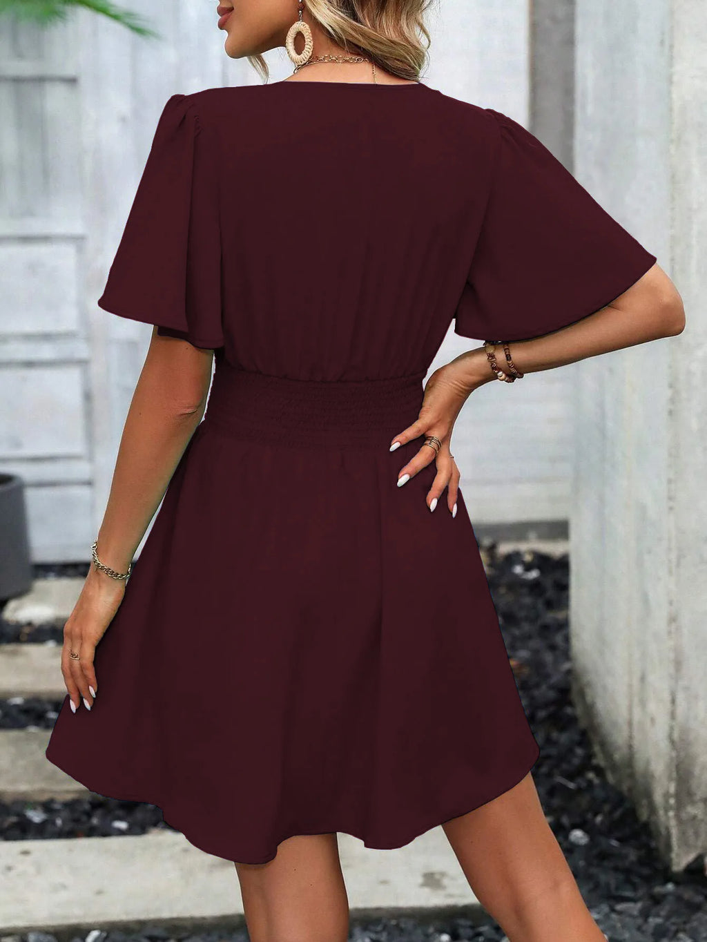 Woman Summer V-Neck Ruffled Sleeve Solid Color Dress Woman Clothing Tops Skirts Y2k Clothes