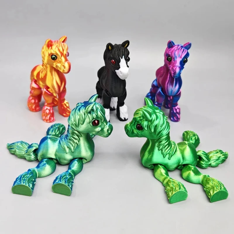 3D Printing Sunshine Rainbow Little White Horse Animal Toys Joint Tail Movable Creative Home Desk Decoration Kids Birthday Gift