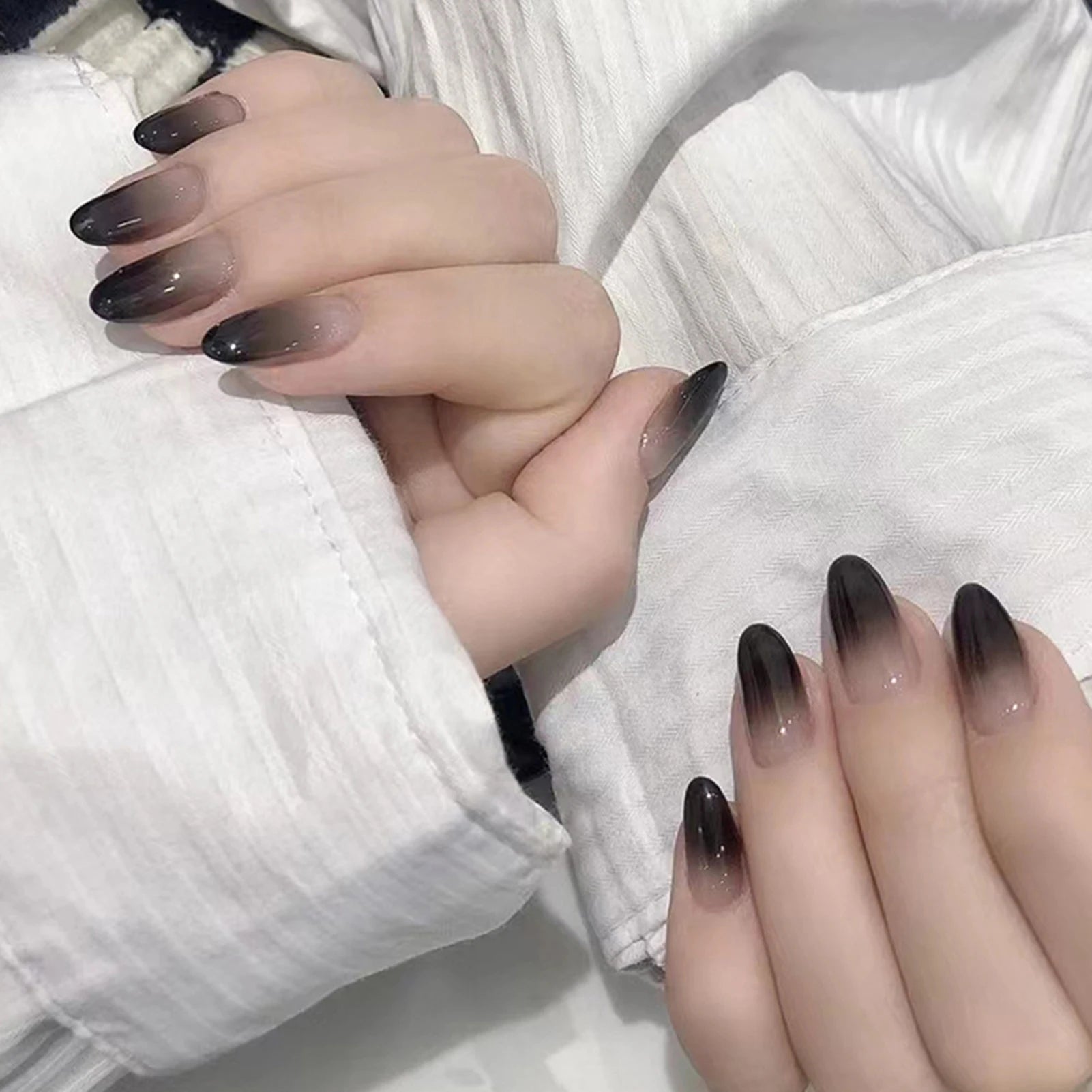 Gradient Black Fake Nails Long Ballerina Nails Press on Simple Full Cover False Nails Tips for Women Girls DIY Manicure 24Pcs