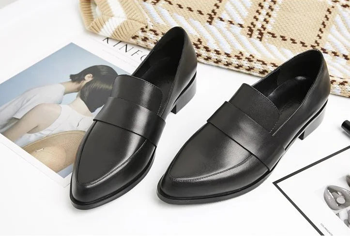 Shoes for Women 2025 Pointed Toe Ladies Summer Footwear Low Heel Elegant Black Moccasins Formal Korean Style Chic Point Lastest