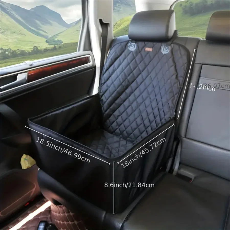 Fabric dog car seat cover, quilted, waterproof, anti slip, suitable for pet height increasing seats in cars, trucks, and SUVs -