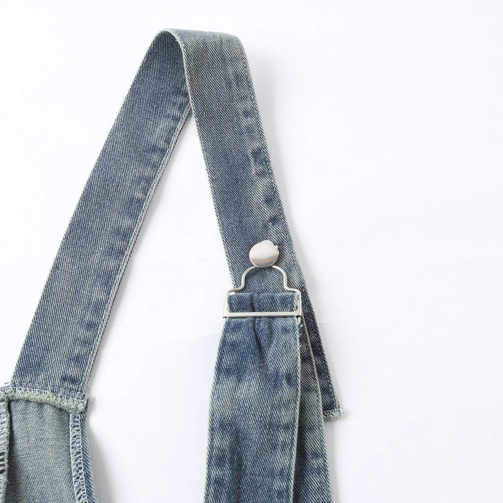 Women Adjustable Straps Loose Straight Wide Leg Jeans Dress Romper