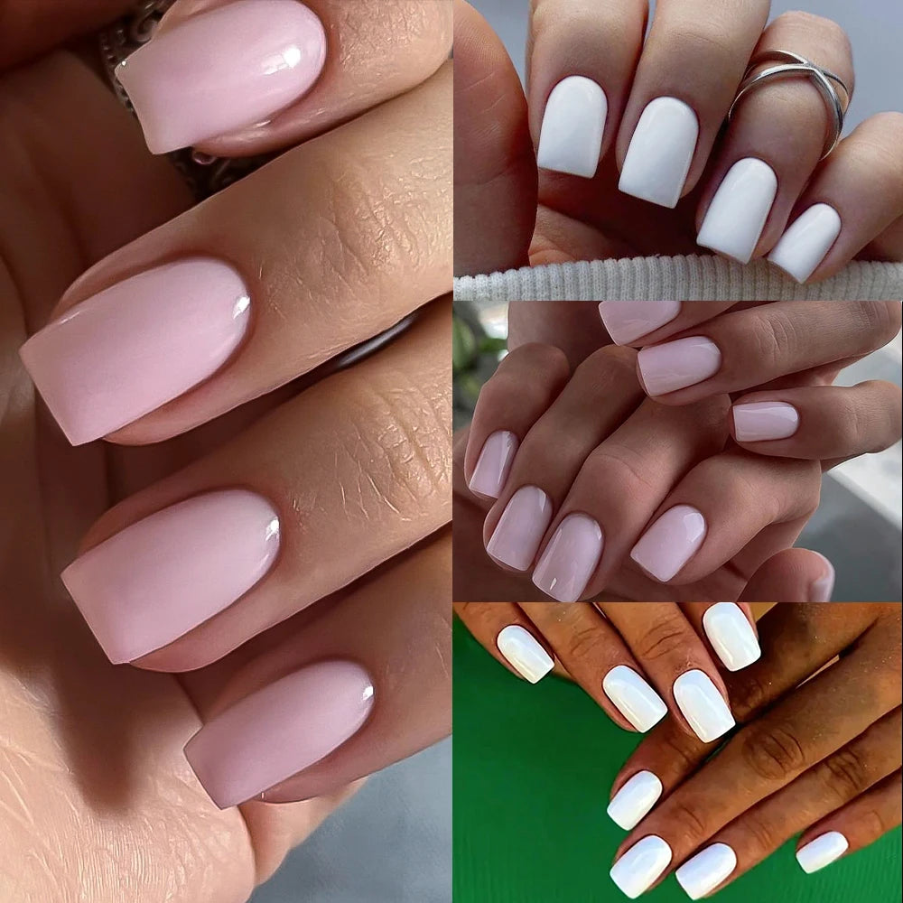 100pcs Light Pink Press-On Nails | Short & Medium Square | 10 Sizes Full Cover Nail Tips