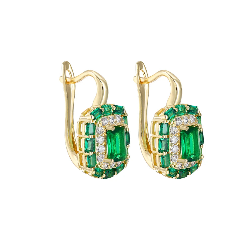 Square design inlaid zircon earrings ring for women fashion jewelry copper plated 14K gold exquisite luxury suit jewelry gift