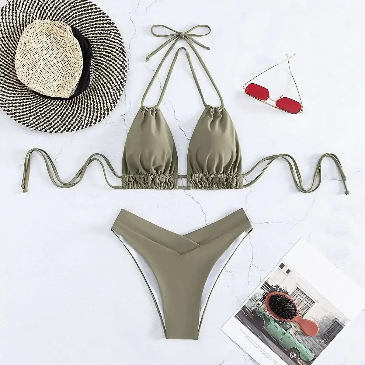 Plus Size Beach Bikini Black Sexy Halter Bikini Push Up Swimsuit 2 Piece Bikini Sets Summer Women Swimwear Bathing Suits