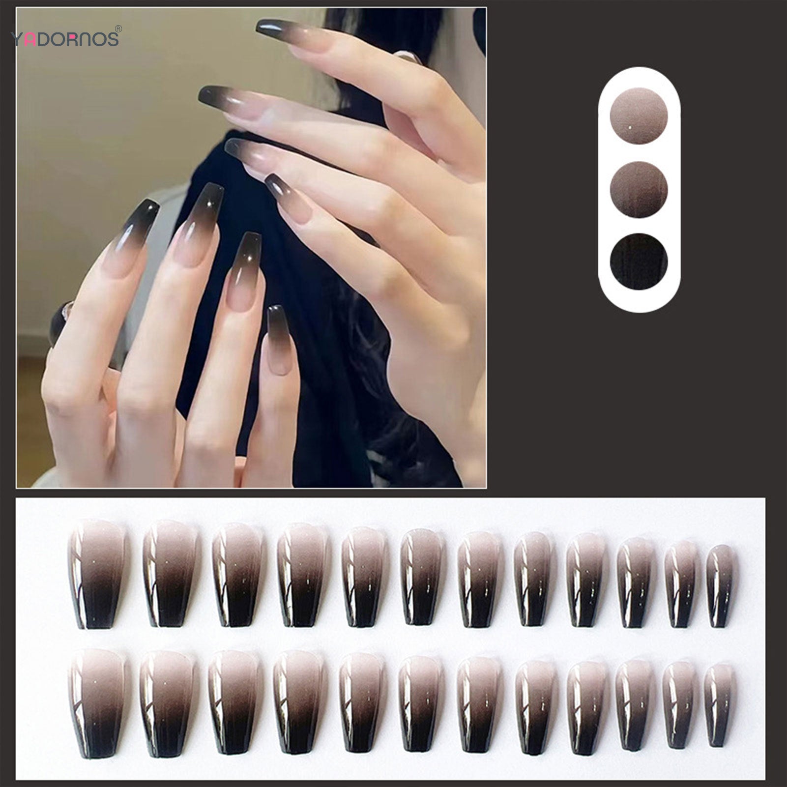 Gradient Black Fake Nails Long Ballerina Nails Press on Simple Full Cover False Nails Tips for Women Girls DIY Manicure 24Pcs