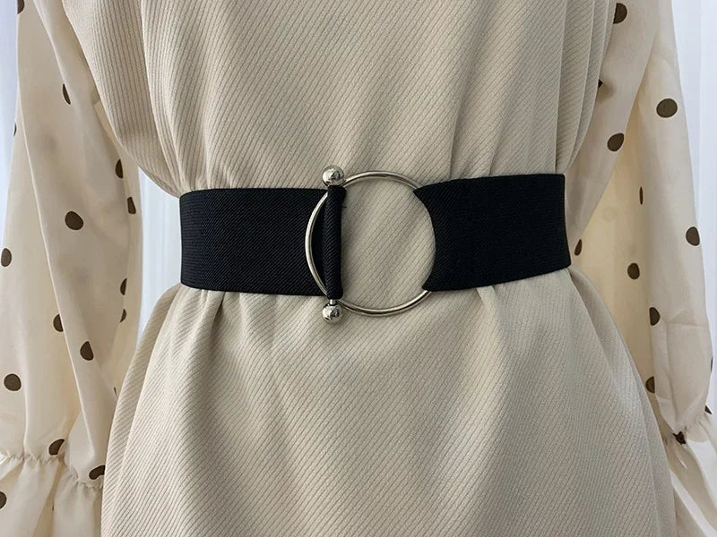 Women Elastic Band Wide Belts Simple Down Coat Waist Belt Female Buckle Black Strap Dress Decoration Accessories Leather Belt