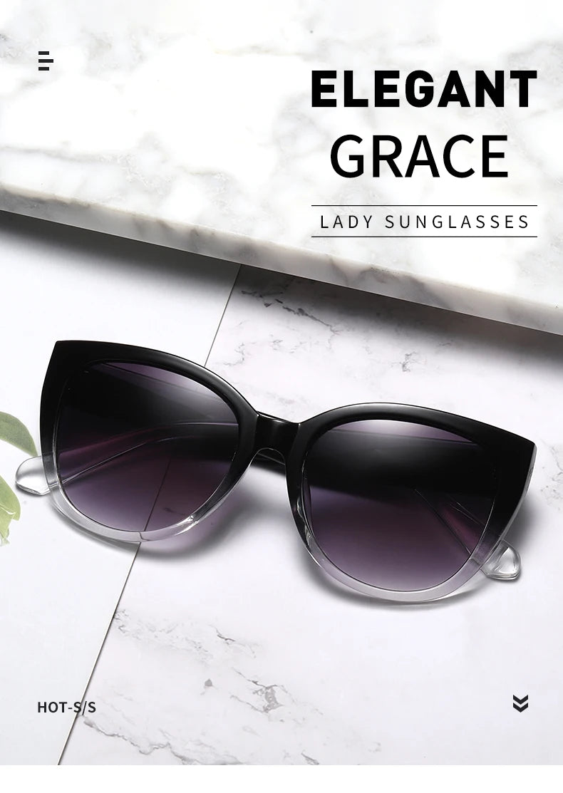 Fashion Cat Eye Sunglasses Women Brand Desginer Sun Glasses Gradient Simple Wide Leg Design Unisex Cateye Female Shades UV400