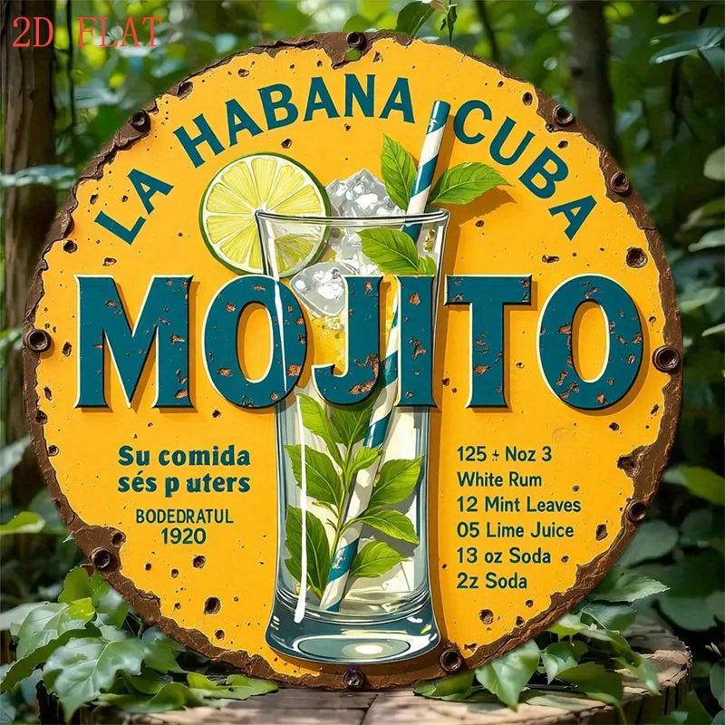2D Flat, 1pc Vintage Mojito Cocktail Recipe Sign