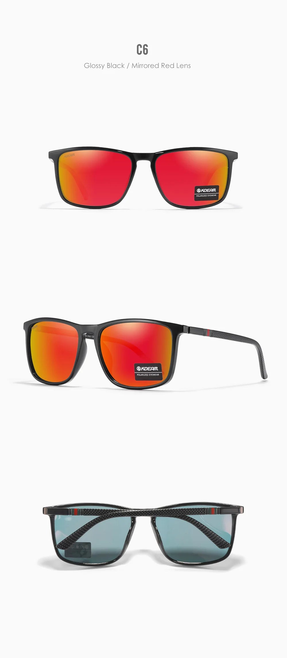 KDEAM Square Sunglasses for Men Polarized Retro Classic Stylish Shades Ultra Light Weight Driving Glasses With Free Zip Case
