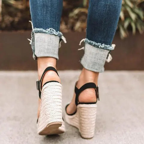 Heeled Sandals for Women Summer 2025 Espadrilles Women Sandals Comfort Buckle Strap Platform Shoes for Women New Sandalias Heels