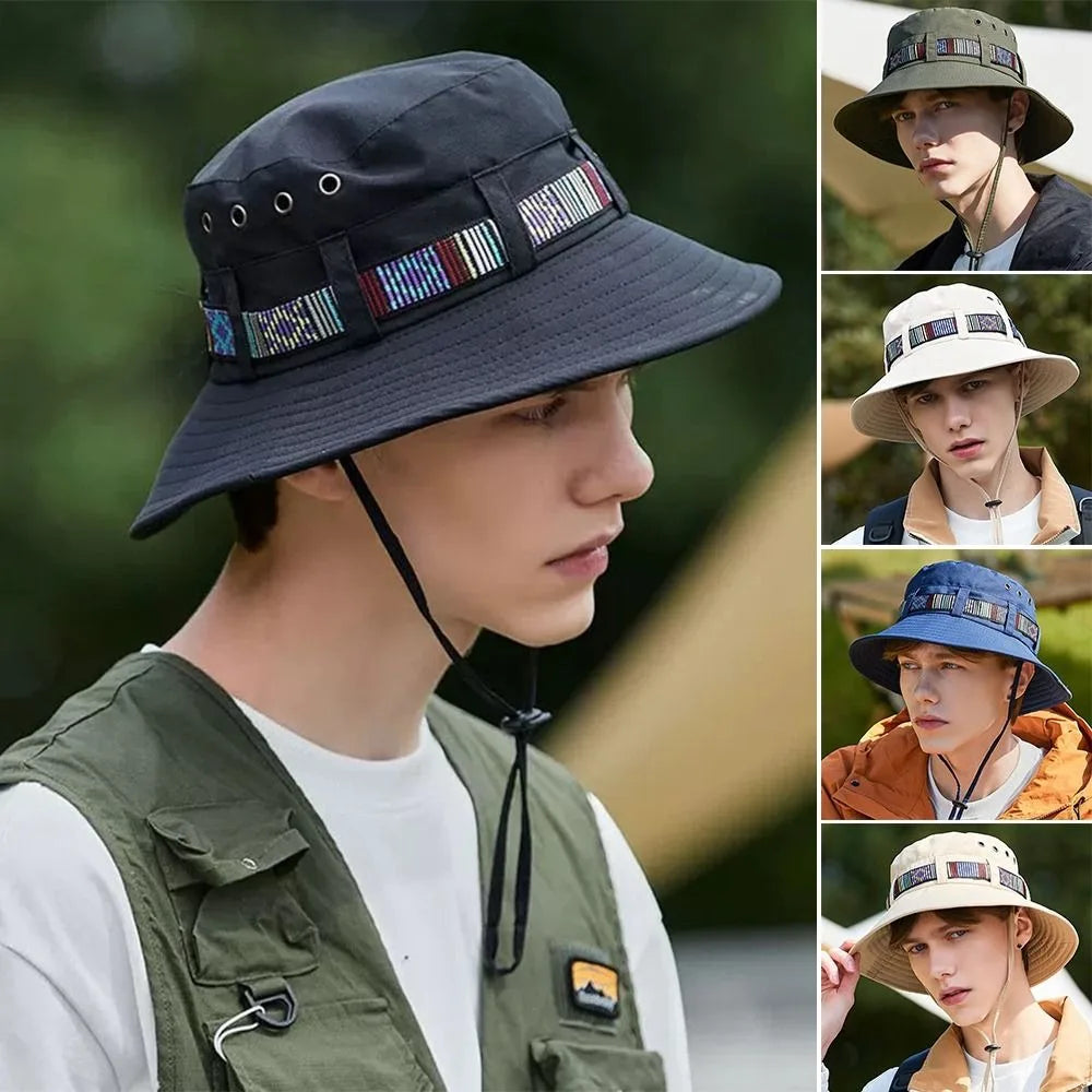 Casual Sun Protection Sun Hats Breathable Adjustable Drawstring Bucket Hat Quick-Dry Fisherman Hats Outdoor