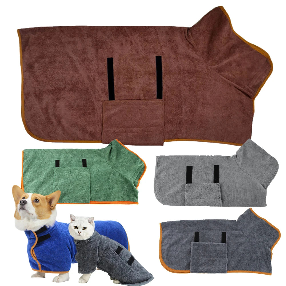 Dog Bathrobe Towel Pet Drying Coat Clothes Adjustable Pet Towel For Large Medium Small Dogs Cat Microfiber Absorbent Beach Towel