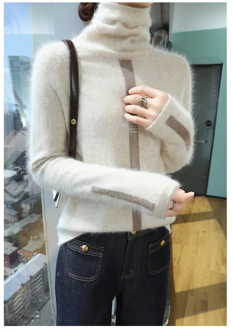 Women's Mink Cashmere Sweater High Neck Long Sleeve Autumn and Winter Fashion Soft Pullover Turtle Neck LuXury Women Top Jumper