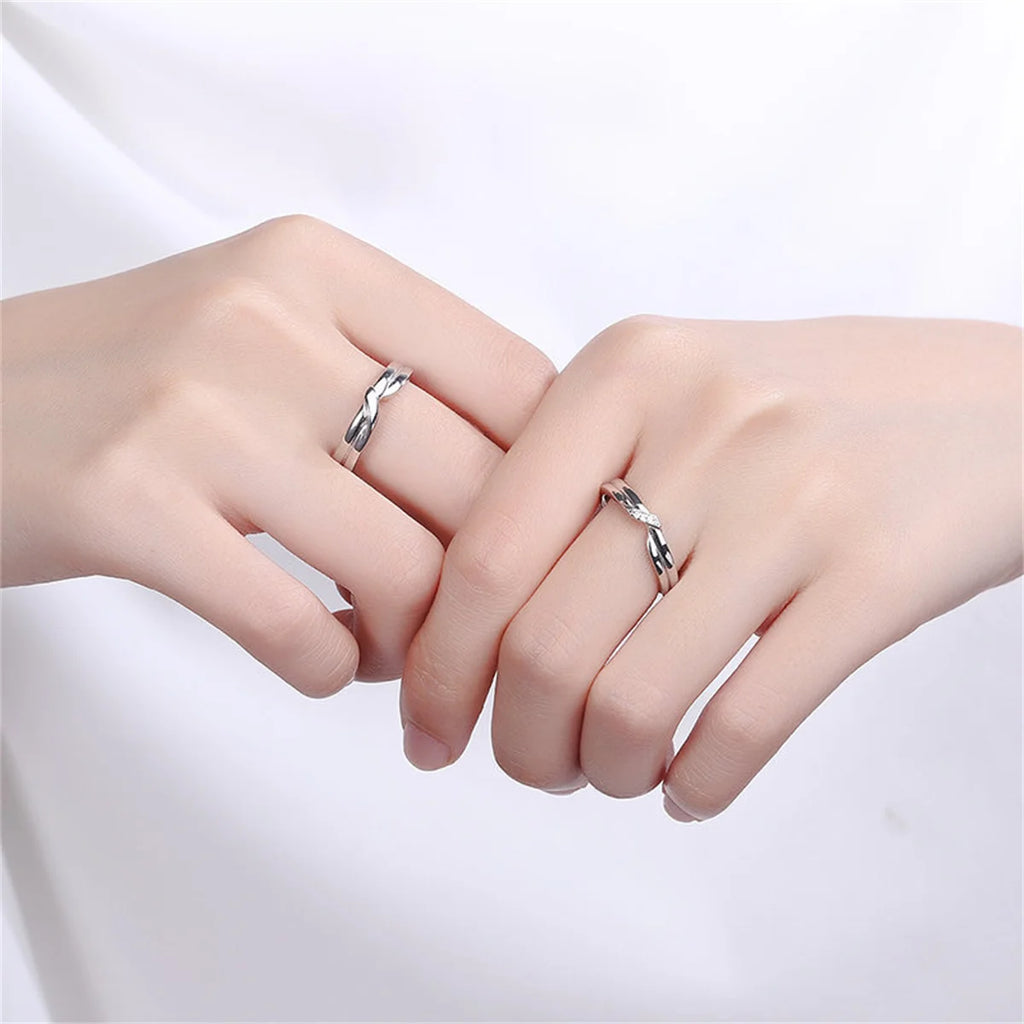 2Pcs/set Silver Plated Crown Square Couple Rings For Women Men Punk Forever Endless Love Wedding Ring Valentine's Day Jewelry