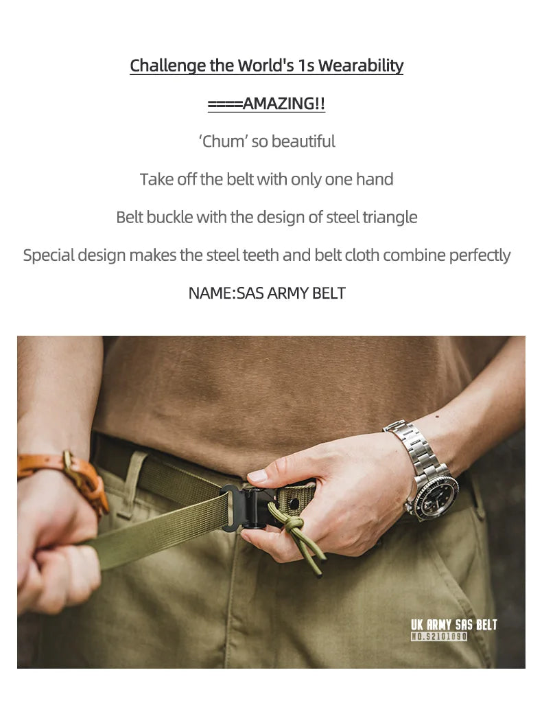Maden Tooling American Retro SAS Quick-Buckle Belt Green Tactical Automatic Men Fashion Multifunctional Belt