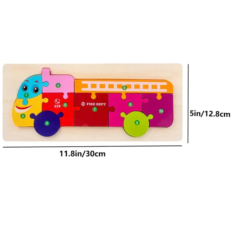 Wooden Puzzles for Kids,  Number Puzzle,  Dinosaur Puzzles and Animal ,Traffic,Characte Jigsaw Toys for Boy Girl Ideal Gift, 1-6