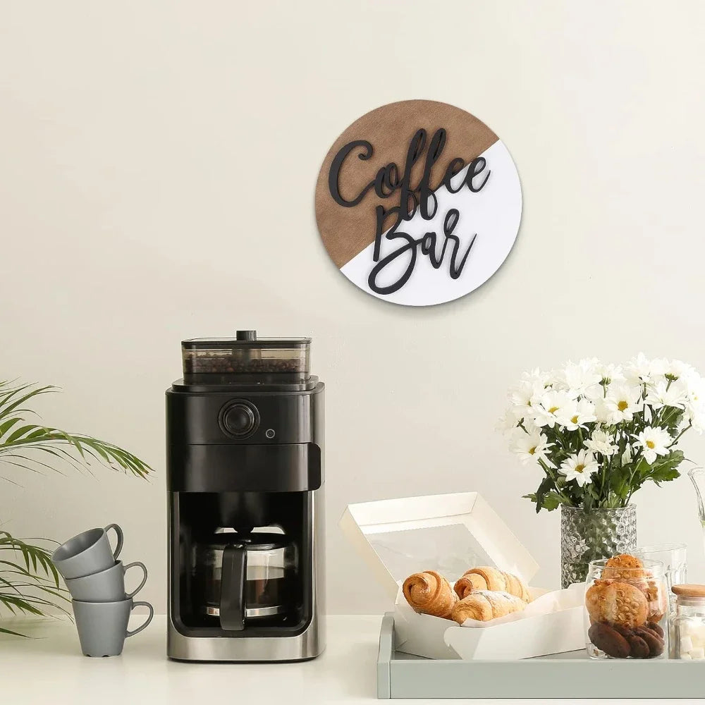 Rustic Wooden Coffee Themed Wall Plaque, Farmhouse Style Decor for Kitchen Home Office Cafe Coffee Bar Station, Ideal Housewarmi