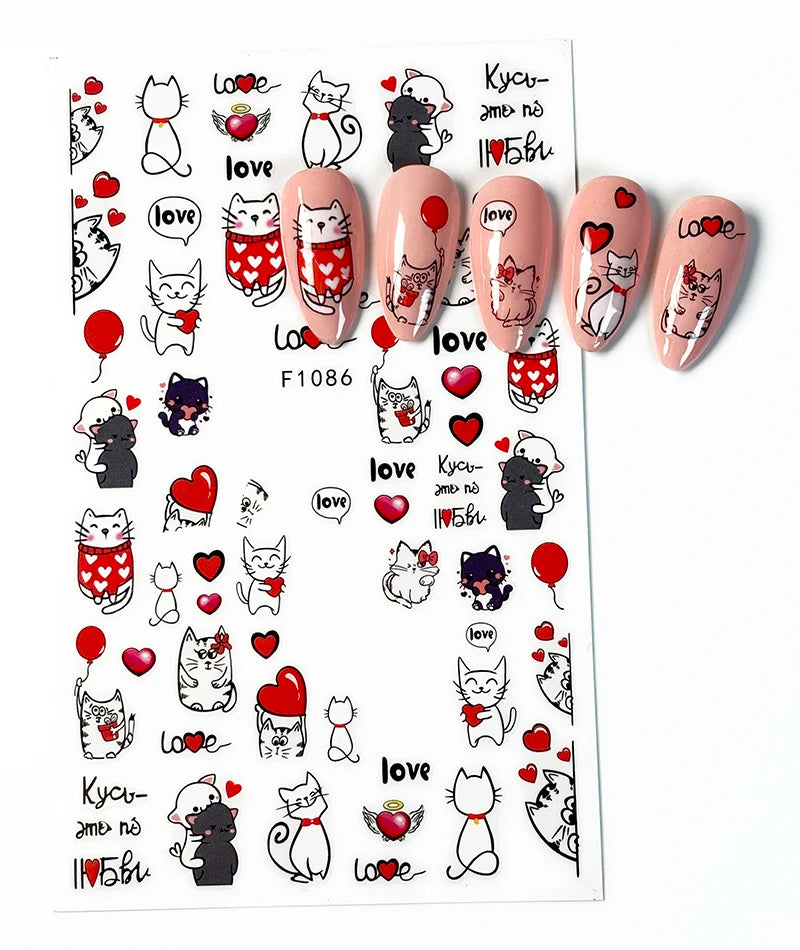 1PCS Valentine's Day Nail Stickers Cartoon Love Nail Supplies Nail Decals for Ladies Nail Art Decoration