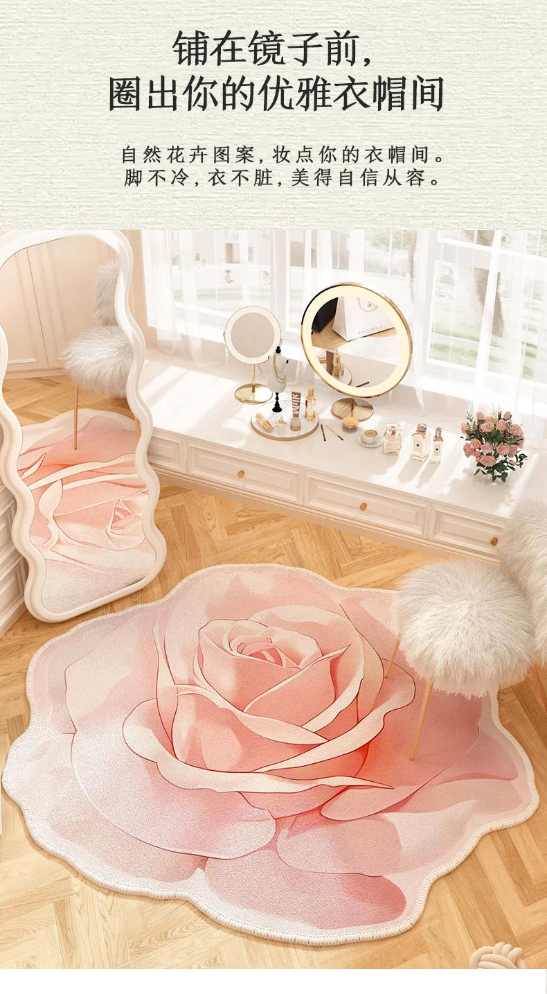 French Style Living Room Decoration Flower Carpet Light Luxury Mirror Floor Mat Girly Rugs for Bedroom Home Irregular Shape Rug