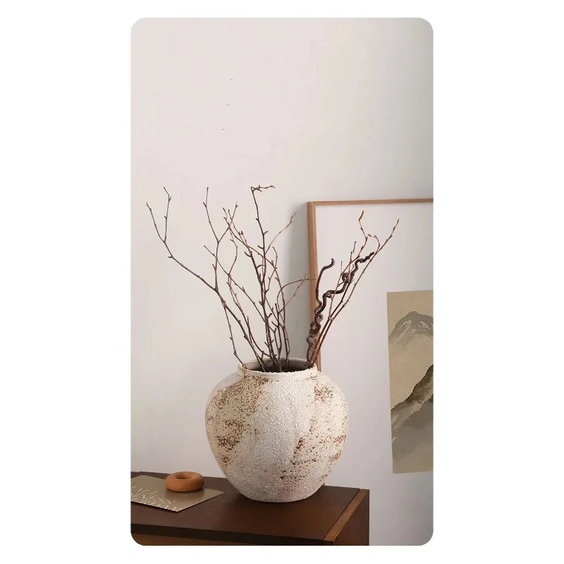 Ceramic Vase Mottled Antique Pottery Jar Wabi Sabi Style Decoration Foyer TV Cabinet Flower Arrangement Ceramic Large Vase Decor