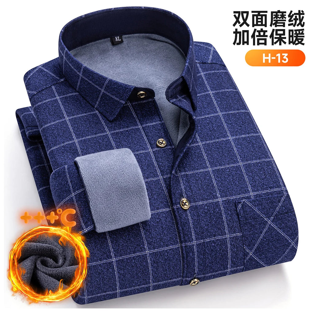 Winter Warm Men's Plaid Shirts Thickened Flannel Casual Menswear Long Sleeve Plus Size Office Workwear Casual Male Check Shirts