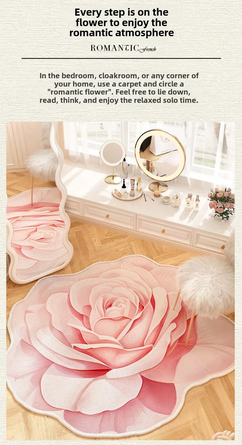 French Style Living Room Decoration Flower Carpet Light Luxury Mirror Floor Mat Girly Rugs for Bedroom Home Irregular Shape Rug