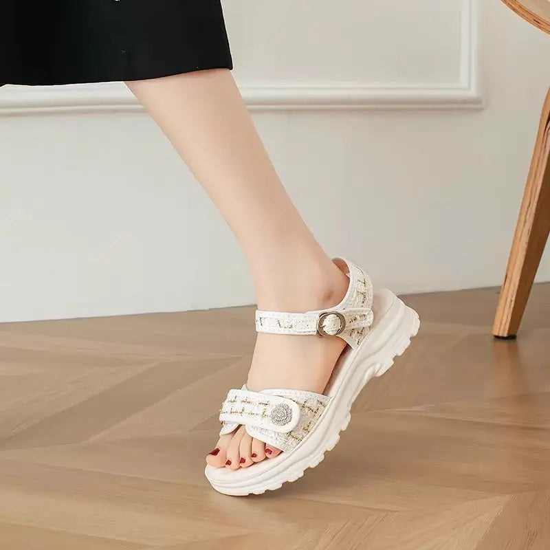 Sandals For Women Outdoor Platform Open Toe Leather White Woman Shoes On Sale Luxury 2025 Summer Pvc Offer Premium Offers