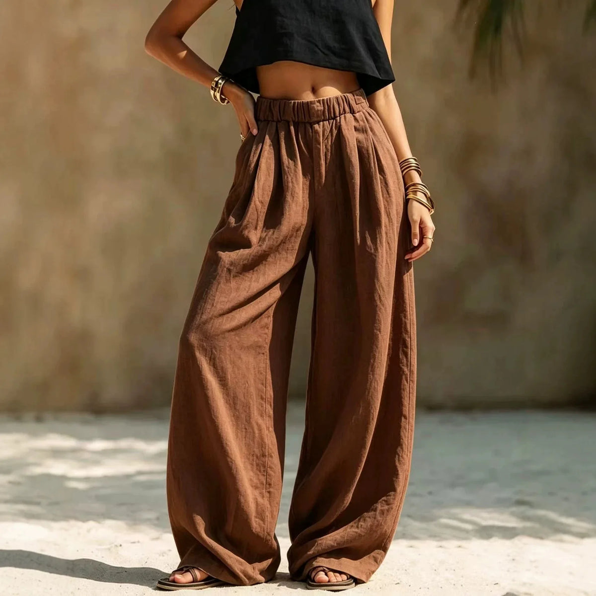 Women's Casual Wide Leg Pants - All Season Comfort Pockets Elastic Waist