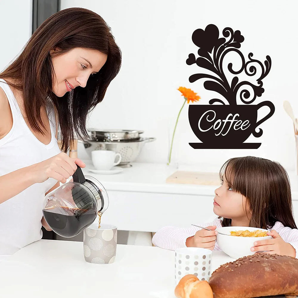 Coffee Cup Silhouette Sign Hanging Metal Wall Art Decor Dining Room Kitchen Cafe Decoration Black Cutout Boards