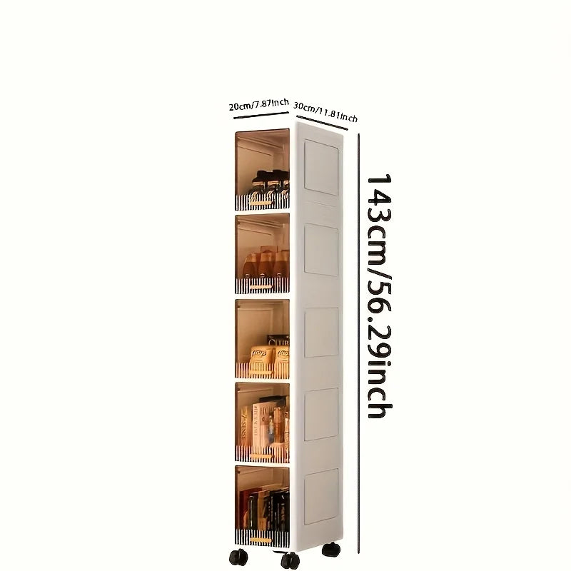Swivel Wheel Mobile Kitchen Storage Rack - Waterproof & Dustproof, Space-saving Shelf Cabinet for Spices/Books/Toys/Snacks