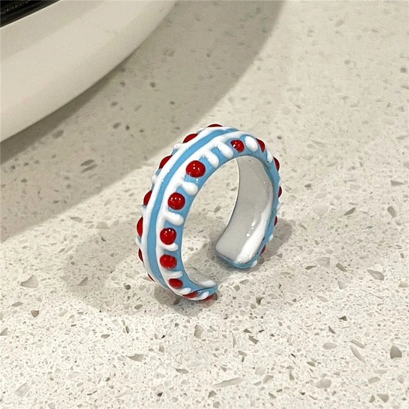 Love zircon inlaid pink handmade drip glaze enamel ring Y2K creative open ring female accessories jewelry gift