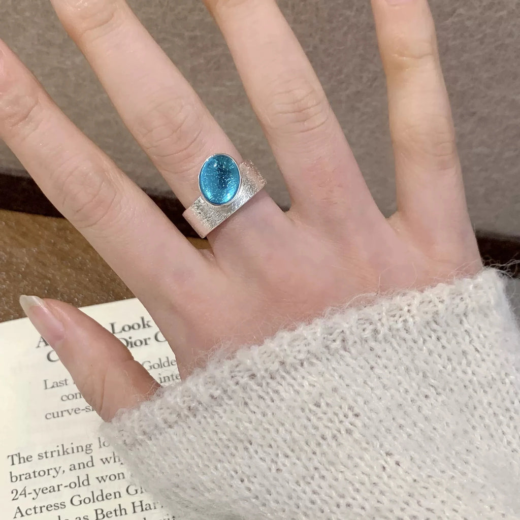 XIYANIKE Exquisite Blue Zircon Matte Wide Adjustable Open Rings For Women Sweet Cool Fashion New Jewelry Gift Party кольцо