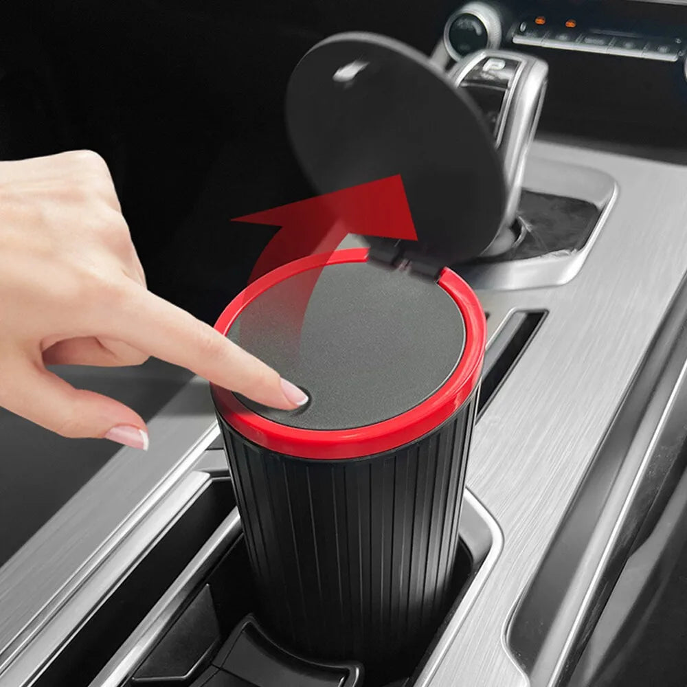 Mini Car Trash Can with Lid, Compact Automotive Garbage Bin Garbage Container Storage Box Bucket Auto Accessories