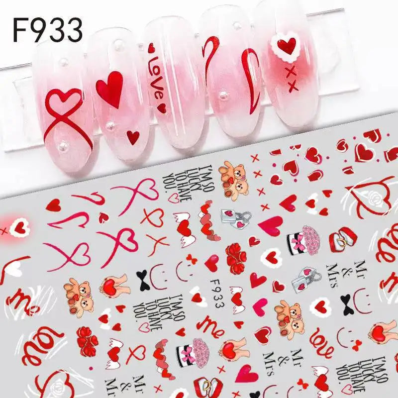 1PCS Valentine's Day Nail Stickers Cartoon Love Nail Supplies Nail Decals for Ladies Nail Art Decoration