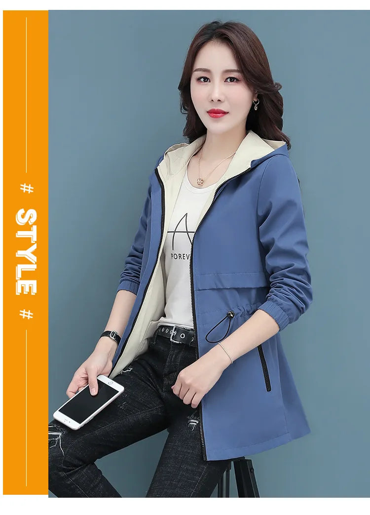 Spring Autumn Jacket Women's Loose Coat 2025 New Double-sided Wear Trench Coat Mid-length Windbreaker 5XL Women's Top