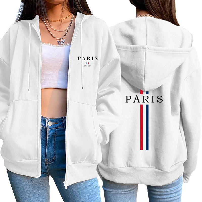 Paris Letter Printing Womens Jacket Coat Hot Sales Fashion Loose Zipper Tops Sports Hoodie Casual Woman Clothing European Style