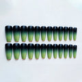 Black Green Long Coffin False Nails Gradient Color Press on Nails Full Cover Ballet Fake Nails Tips for Women Girls DIY Manicure