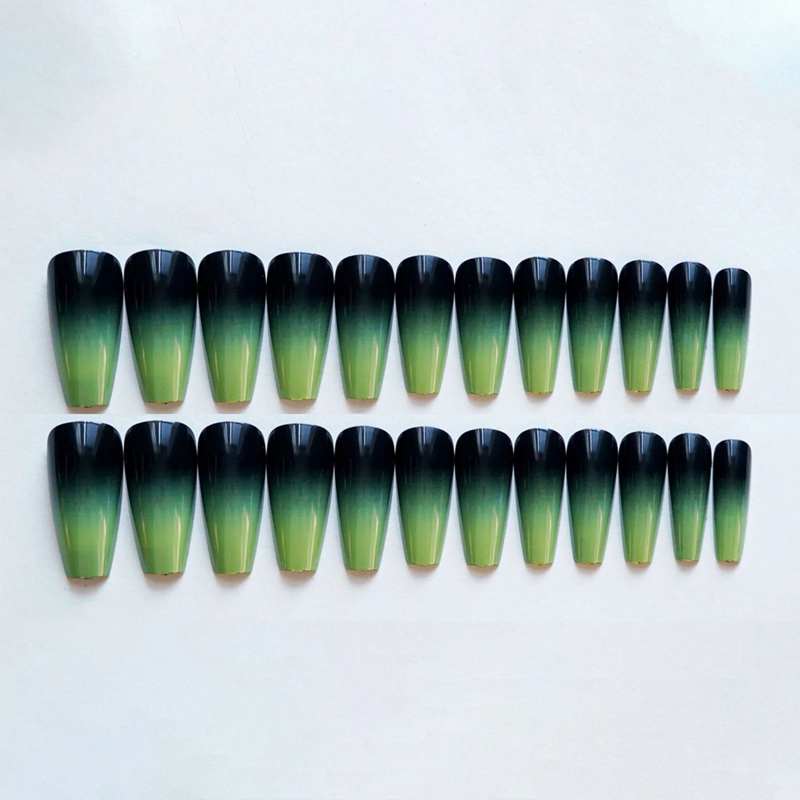 Black Green Long Coffin False Nails Gradient Color Press on Nails Full Cover Ballet Fake Nails Tips for Women Girls DIY Manicure