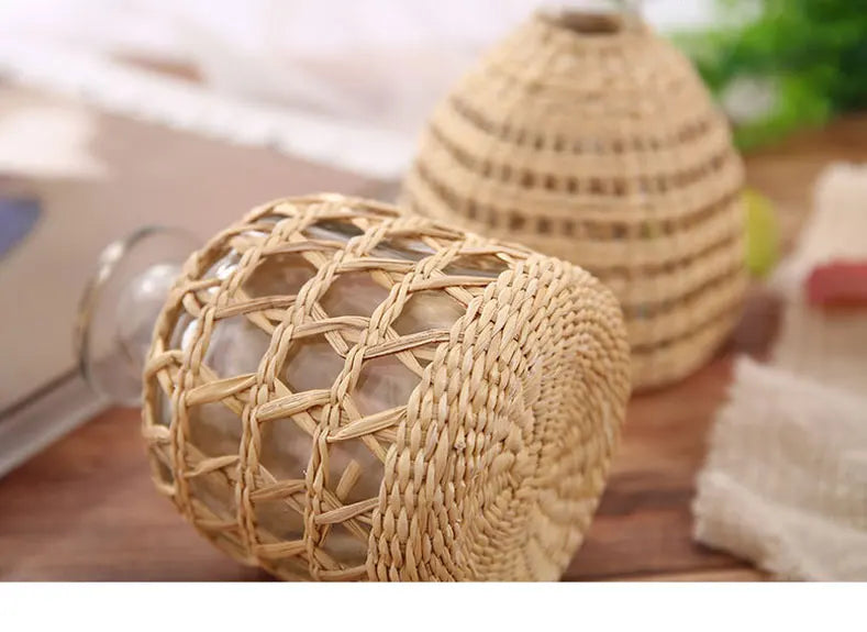 Japanese Style Hand-woven Glass Aroma Vase Small Diameter Dried Flowers Dining Table Decoration Plant Pots Decorative