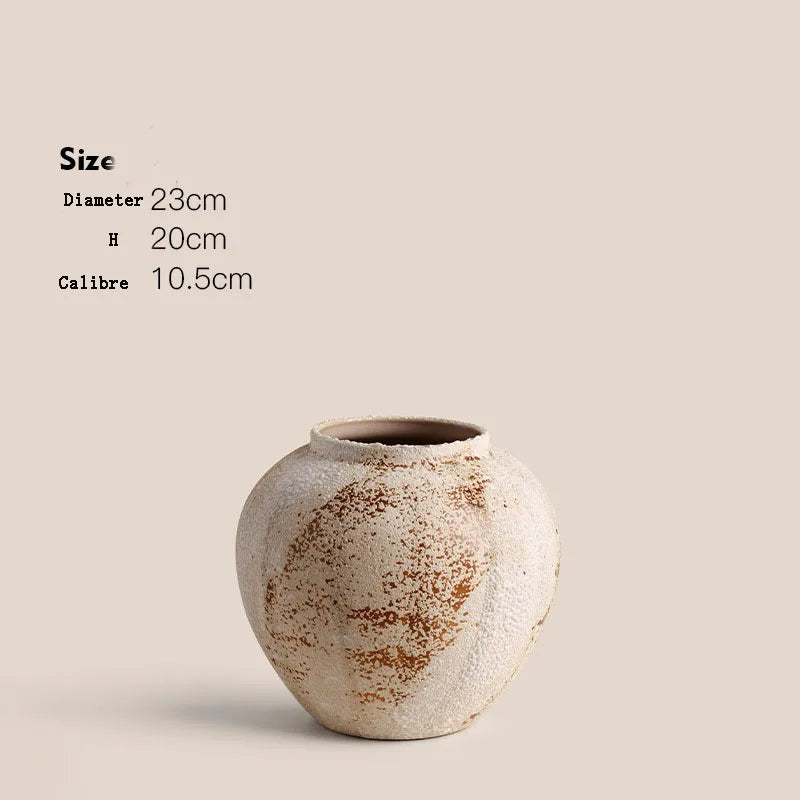 Ceramic Vase Mottled Antique Pottery Jar Wabi Sabi Style Decoration Foyer TV Cabinet Flower Arrangement Ceramic Large Vase Decor