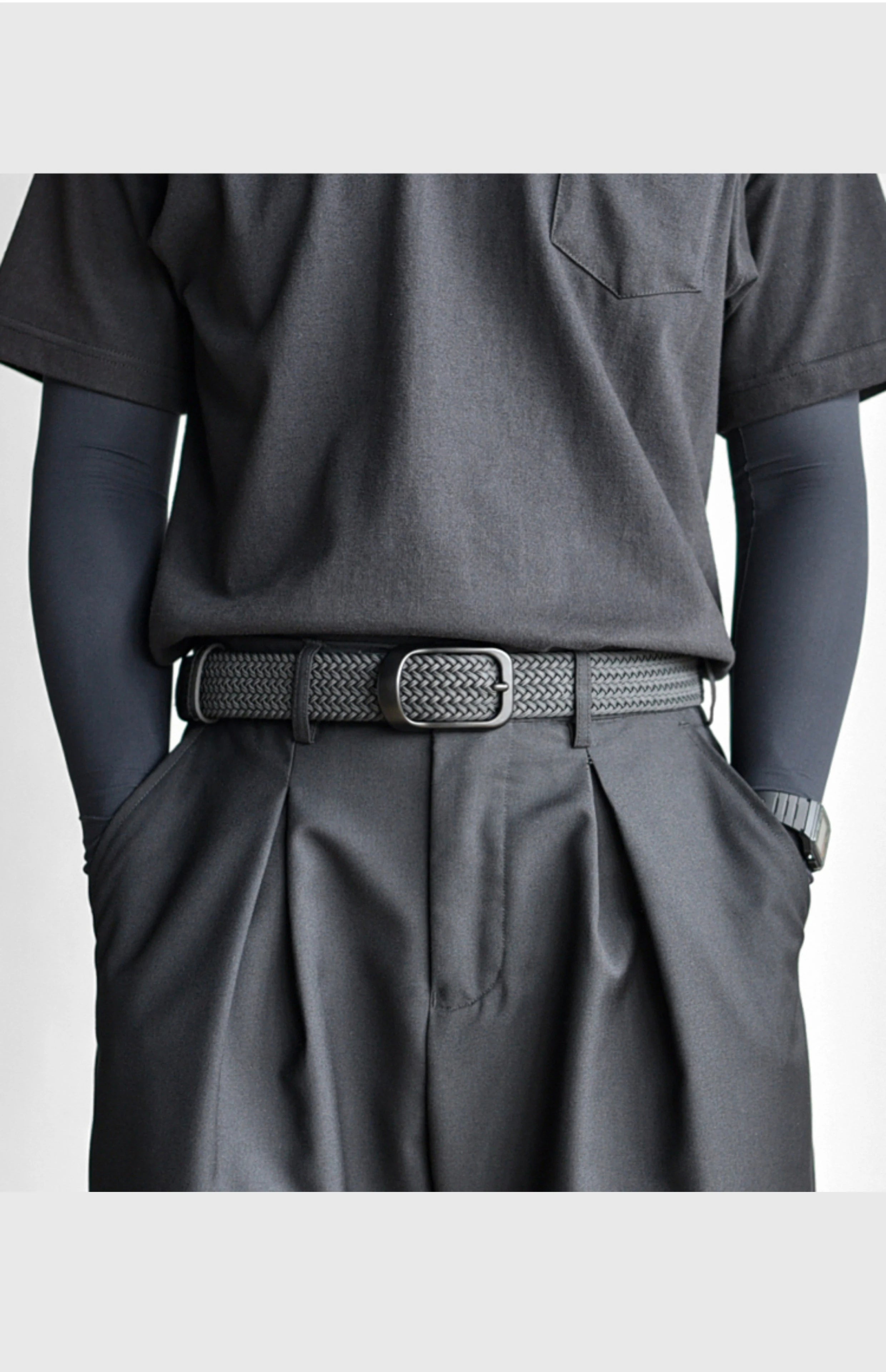 Weaving Belt Men's Fashionable Belt for Young Adults Casual Multifunctional Canvas Pants Belt with Elastic Golf Studs Fabric Lea