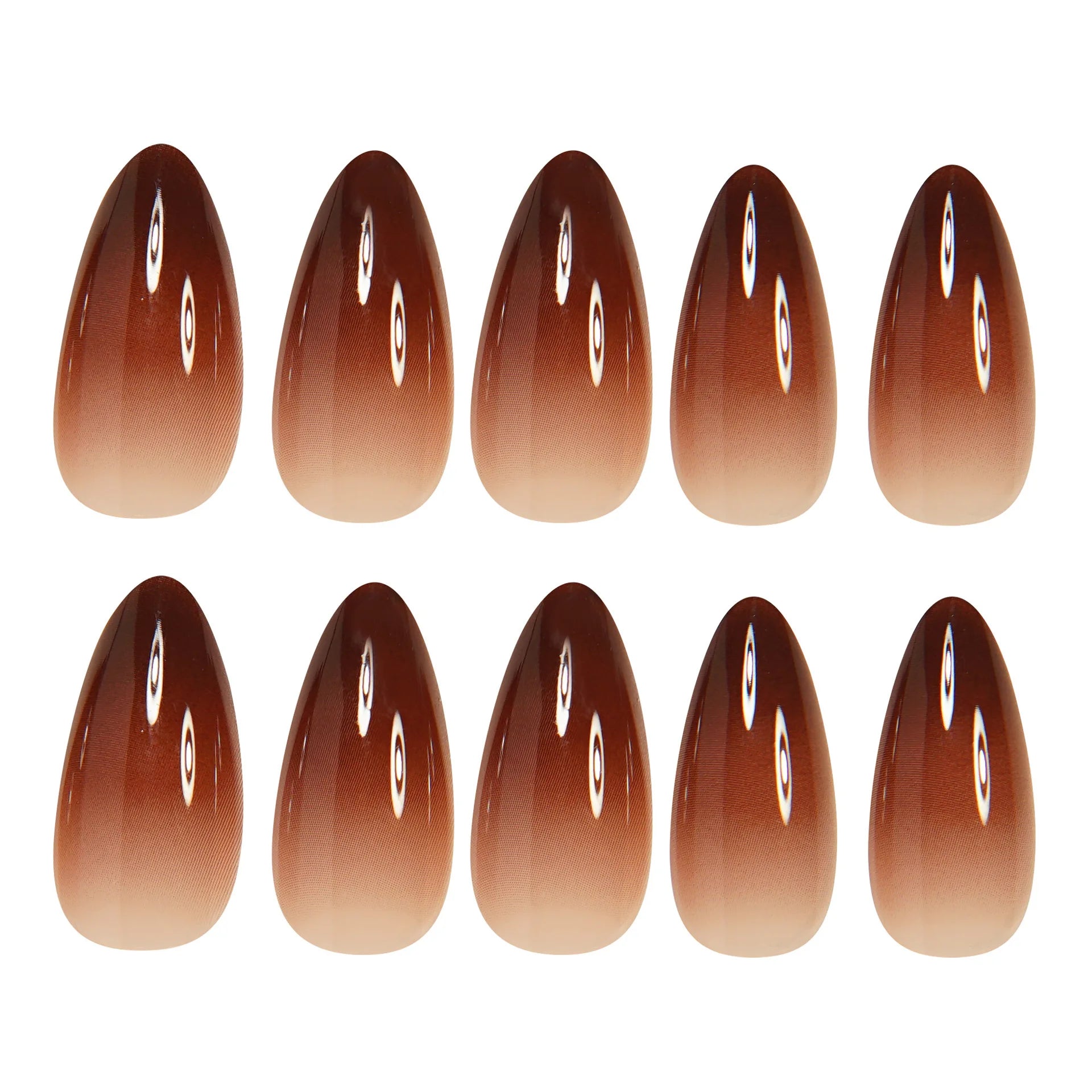Medium fake nails for women girls gradient coffee color glossy Square almond nail tips full cover press on acrylic false nail
