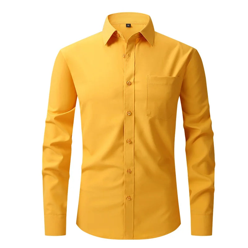 New spring and summer American men's shirt business casual long sleeve slim professional formal wear free ironing solid color