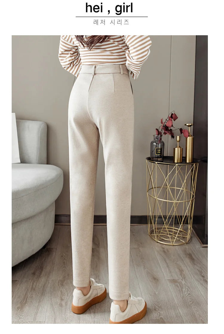 Woolen Pants Women's Harem Pencil Pants High Waist Casual Suit Pants Office Lady Women Trousers Hot Sale