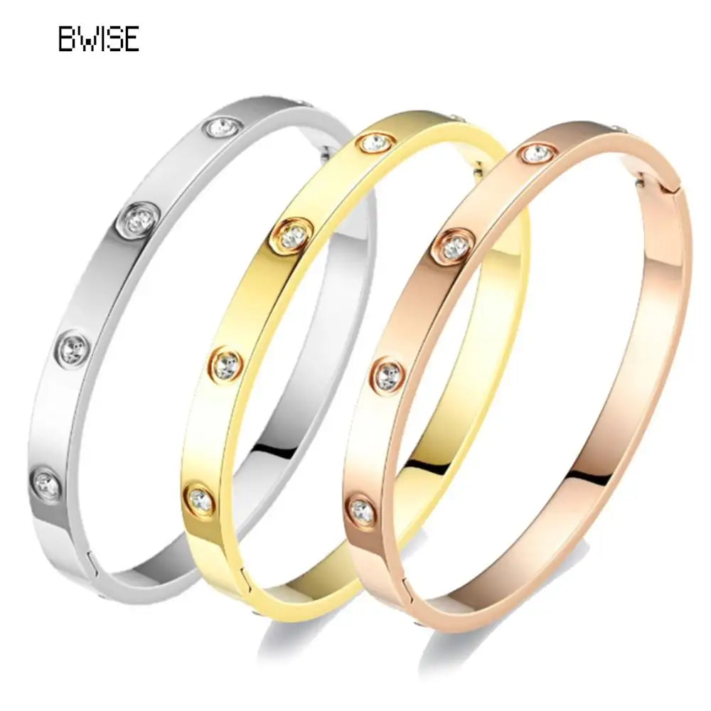 New Design Zircon inlaid Bracelets & Bangles For Women Gold Silver Color Stainless Steel Waterproof Luxury Brand Jewelry Gifts