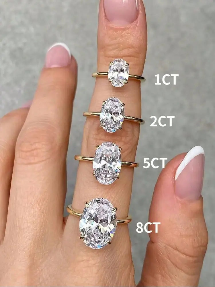 925 Sterling Silver Oval Zircon Ring – 1-8CT Shiny Elegant Jewelry