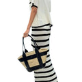 Women Crochet Cover Up Skirts Elastic High Waist Striped Contrast Color Knit Long Skirts Beachwear