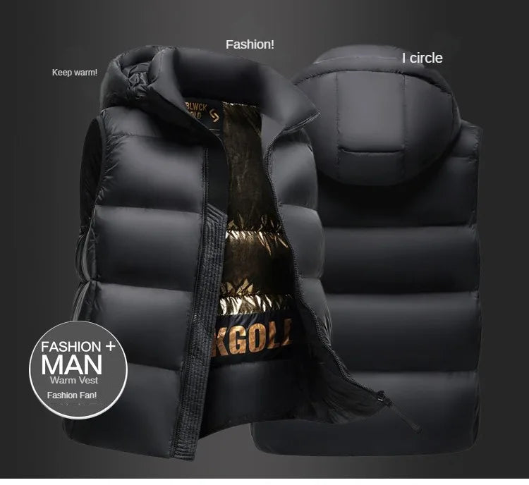 Autumn Winter Men Down Vest Casual Fashion Business British Coat Warm White Duck Down Trend Versatile Male Hooded Jacket Top New