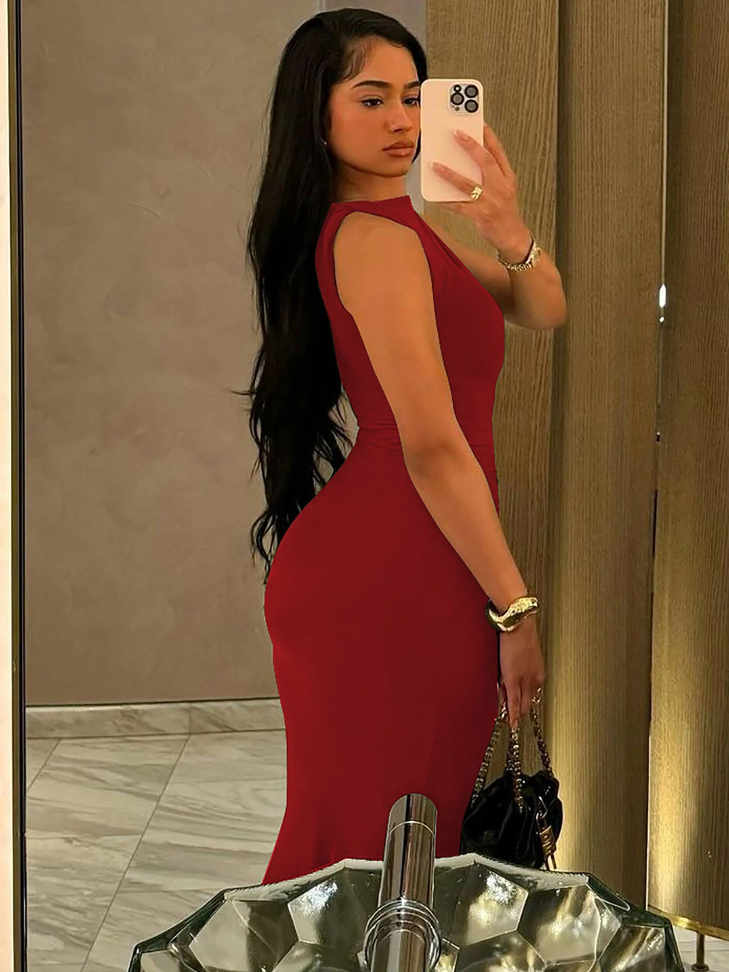 Dulzura Elegant Long Dress Ruched Bodycon Sleeveless Solid Dresses Lady Cocktail Party Wedding Guest Formal Women Clothes 2024